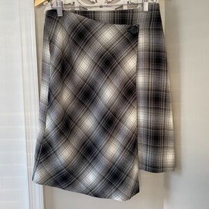 B. Moss Plaid Asymmetrical Wrap Skirt VTG Y2K 90s Preppy Academia Heritage Sz 6